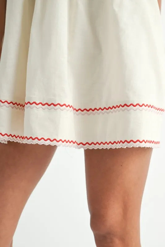 MABLE Zig Zag Embroidered Shoulder Tie Mini Dress - Brittney MADE