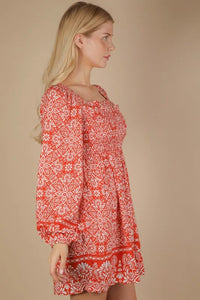 VERY J Printed Smocked Chest Boho Mini Dress - Brittney MADE