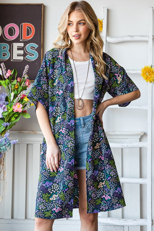 Heimish Full Size Half Sleeve Floral Open Cardigan Plus Size - Brittney MADE
