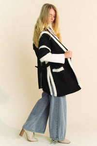 Davi & Dani Fuzzy Trim Open Front Loose Fit Cardigan - Brittney MADE