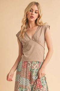 Aemi+Co V-Neck Cap Sleeve Cropped Top - Brittney MADE