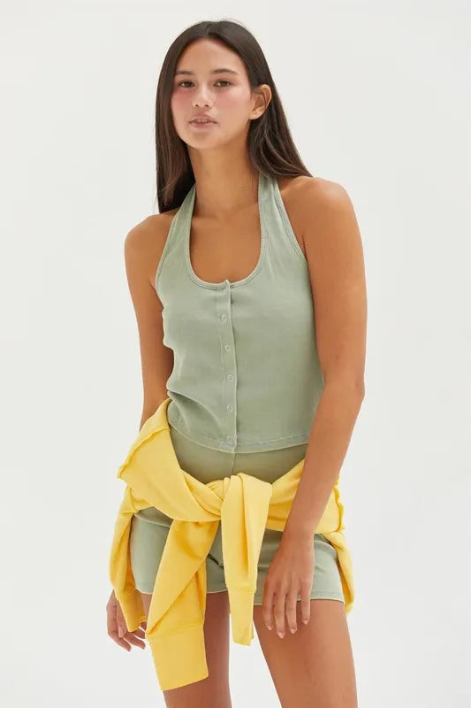 HYFVE Halter Neck Buttoned Washed Top - Brittney MADE