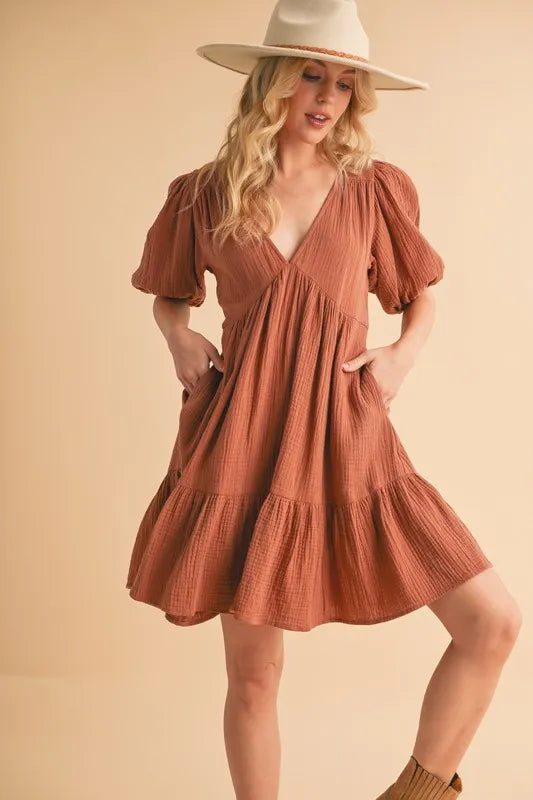Aemi+Co Tied Back Ruffled Short Sleeve Mini Dress - Brittney MADE