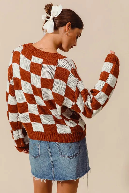 SO ME Loose Fit Checkered Sweater Top - Brittney MADE