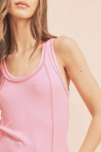 Aemi + Co Contrast Stitching Scoop Neck Wide Strap Tank - Brittney MADE
