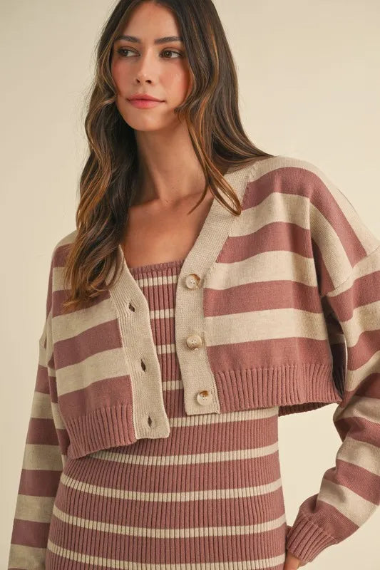 MABLE Stripe Crop Cardigan and Bodycon Dress Sweater Set - Brittney MADE