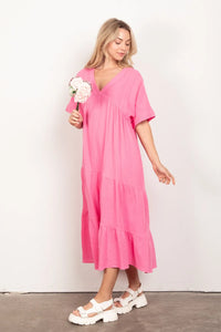 VERY J Soft Crinkle Gauze Short Sleeve Midi Dress - Brittney MADE