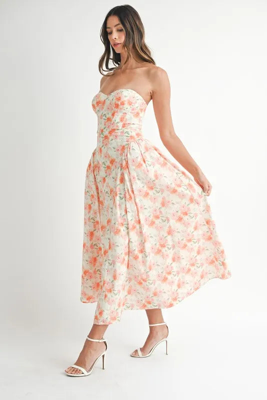 MABLE Sweetheart Neckline Floral Printed Midi Dress - Brittney MADE