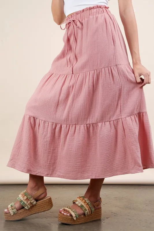 VERY J Elastic Waist Tiered Maxi Skirt - Brittney MADE