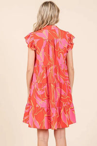 Mittoshop Leaf Print Ruffle Sleeve Tiered Mini Dress - Brittney MADE