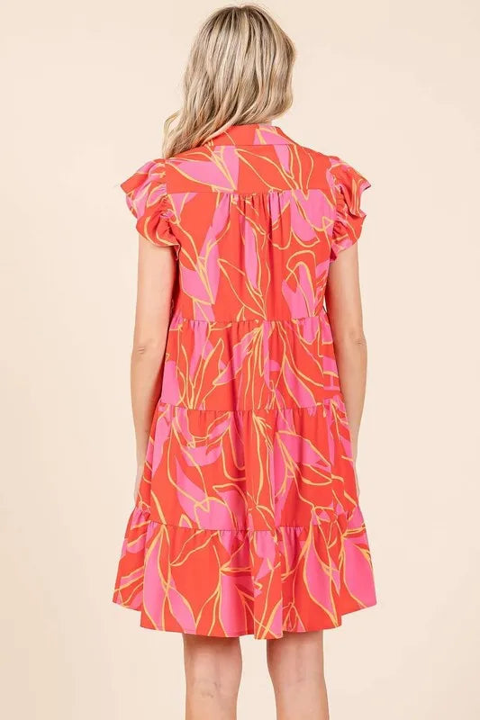 Mittoshop Leaf Print Ruffle Sleeve Tiered Mini Dress - Brittney MADE