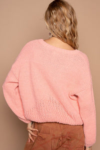 POL Crochet Flower Round Neck Dropped Shoulder Sweater - Brittney MADE