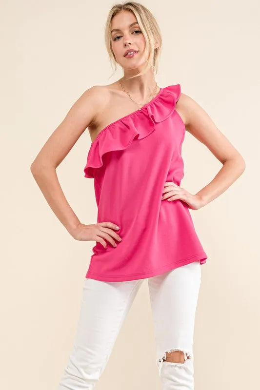 And The Why Ruffle One Shoulder Sleeveless Tank Top - Brittney MADE