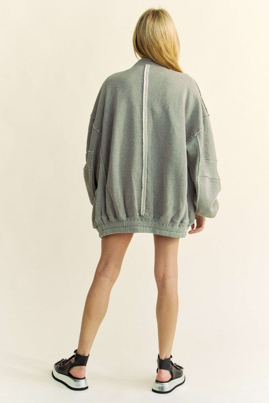 Davi & Dani Exposed Seam Zip Up Dropped Shoulder Jacket - Brittney MADE
