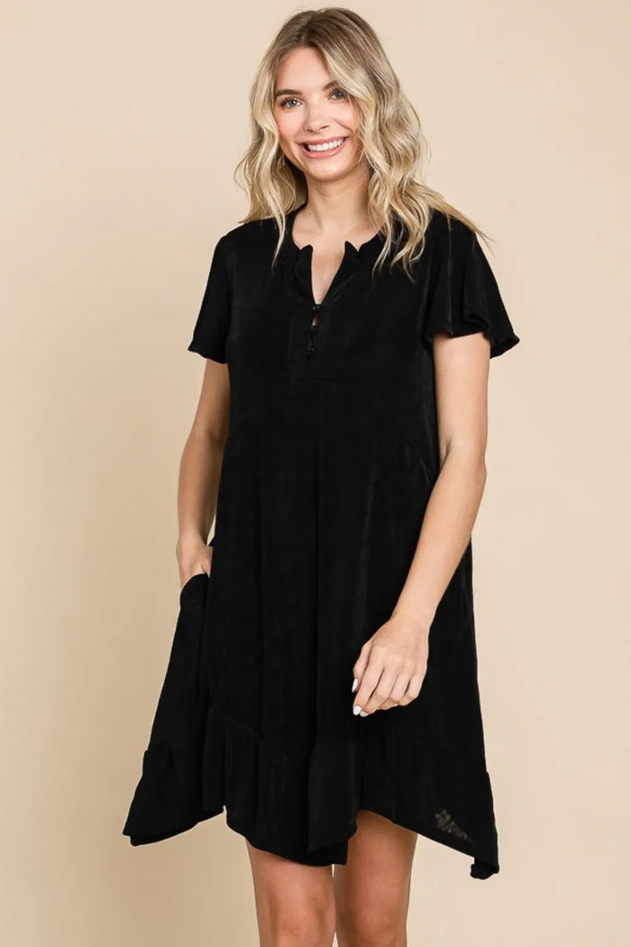 Culture Code Full Size Short Sleeve Ruffled Asymmetric Hem Dress - Brittney MADE