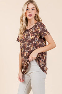 BOMBOM Lightweight Floral Round Neck Short Sleeve T-Shirt - Brittney MADE