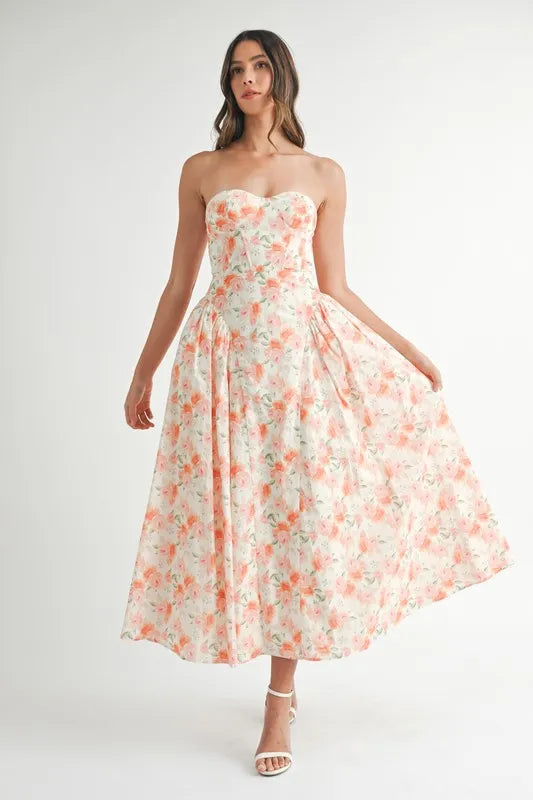 MABLE Sweetheart Neckline Floral Printed Midi Dress - Brittney MADE