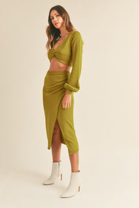 MABLE Front Twisted Knit Top and Midi Skirt Set - Brittney MADE