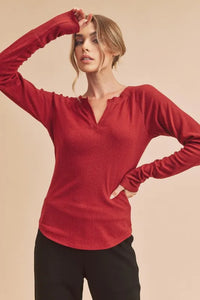 Aemi + Co Notched Raglan Sleeve Curved Hem T-Shirt - Brittney MADE