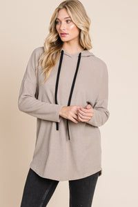 BOMBOM Contrast Drawstring Drop Shoulder Knit Hoodie - Brittney MADE