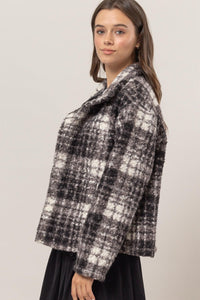 HYFVE Plaid Collared Neck Boucle Jacket with Pockets - Brittney MADE
