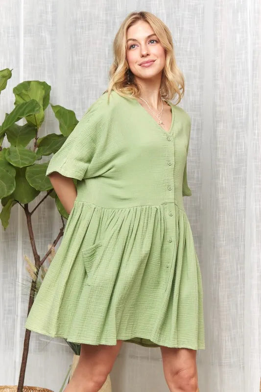 ADORA V-Neck Half Sleeve Dress with Pockets - Brittney MADE