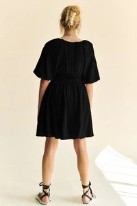 Davi & Dani Back Button Puff Sleeve Mini Dress - Brittney MADE