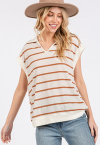 Ces Femme Collared Neck Contrast Striped Sweater Vest - Brittney MADE