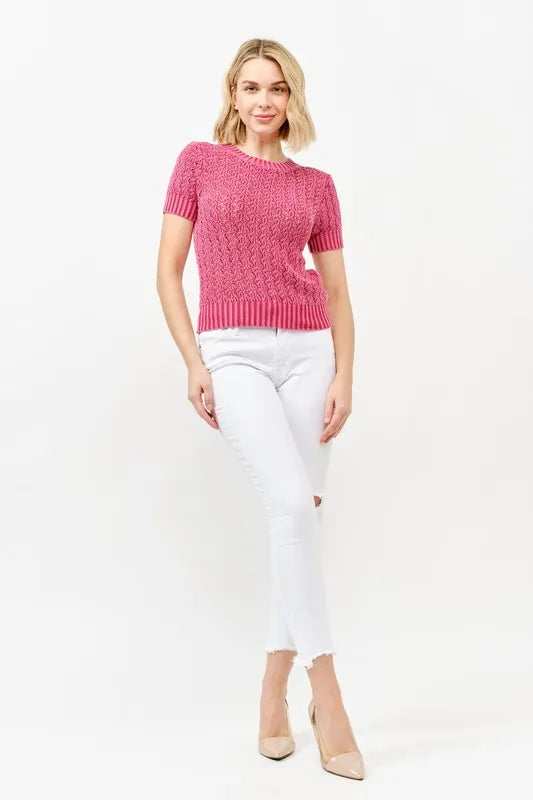 And The Why Washed Short Sleeve Light Weight Sweater - Brittney MADE