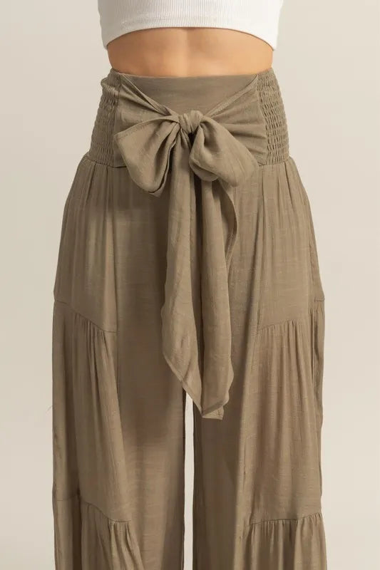HYFVE Front Tie Waist Tiered Palazzo Pants - Brittney MADE