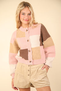 VERY J Color Block Button Down Textured Sweater Cardigan - Brittney MADE