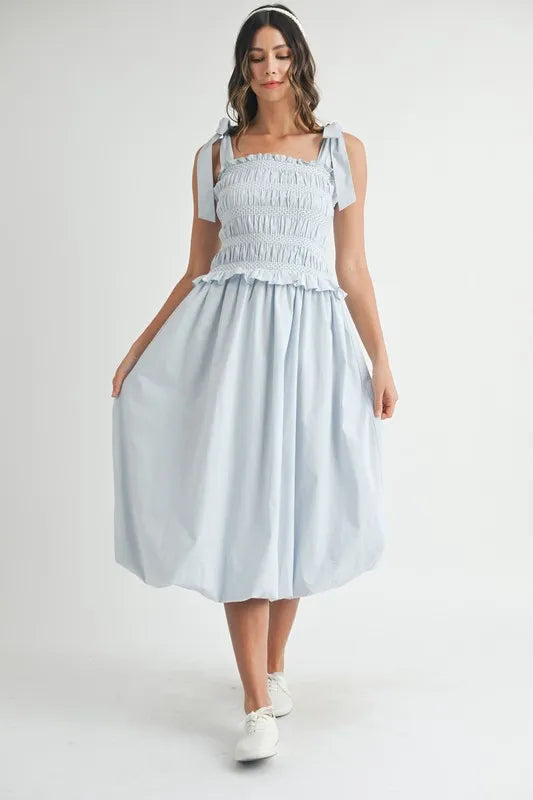 MABLE Smocked Bodice Bubble Midi Dress - Brittney MADE