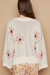 POL V-Neck Floral Pattern Chenille Sweater - Brittney MADE