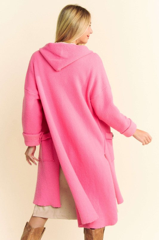 Davi & Dani Side Slit Button Up Hooded Cardigan - Brittney MADE