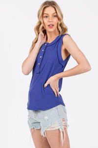 Ces Femme Stitch Detail Half Button Ribbed Tank - Brittney MADE