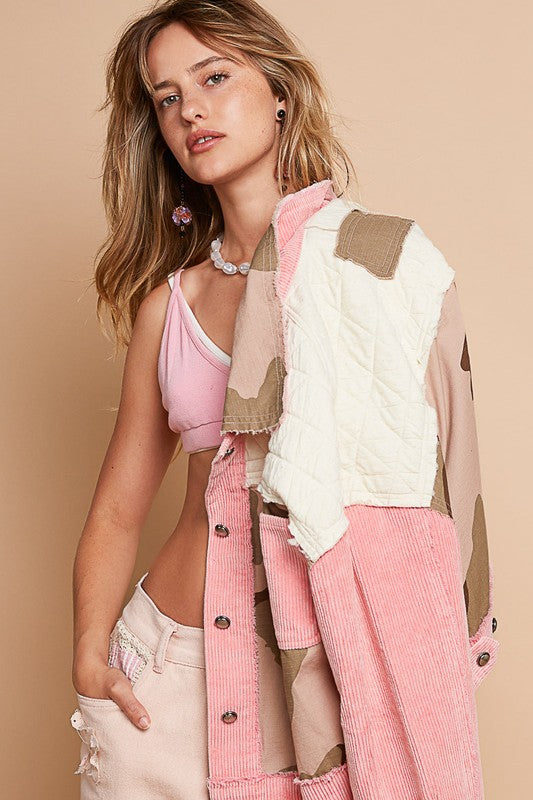 POL Corduroy Jacquard Patchwork Button Up Jacket - Brittney MADE