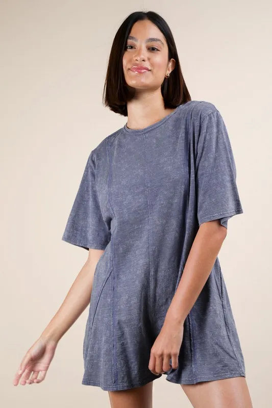 VERY J Mineral Washed Oversized Knit Comfy Romper - Brittney MADE