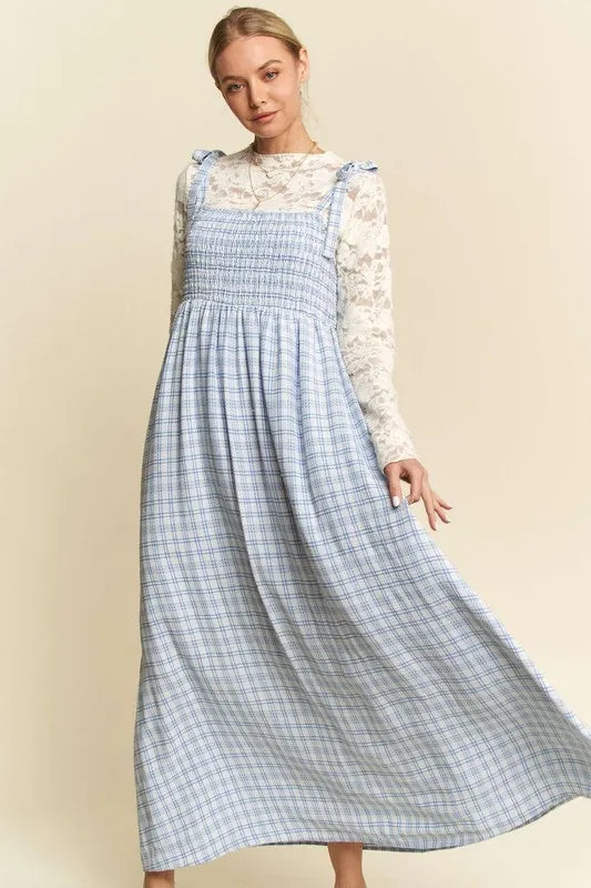 Davi & Dani Plaid Smocking Sleeveless Maxi Dress - Brittney MADE