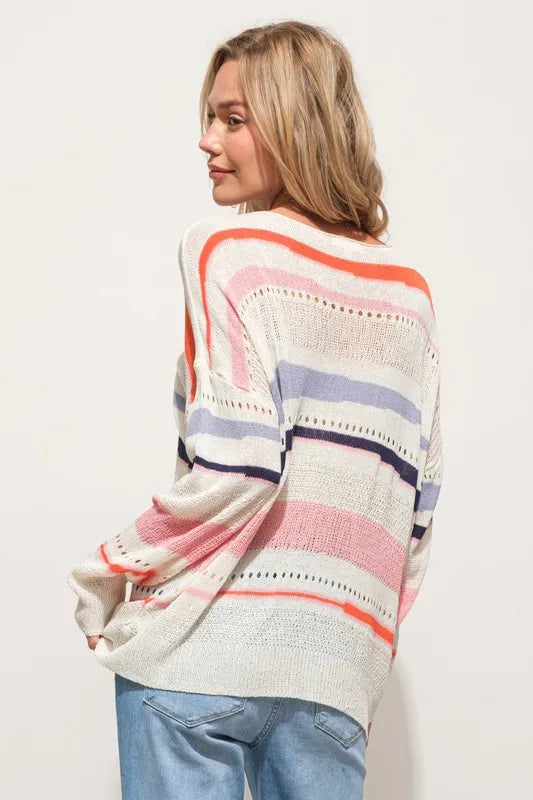 And The Why Abstract Striped Light Weight Loose Sweater - Brittney MADE