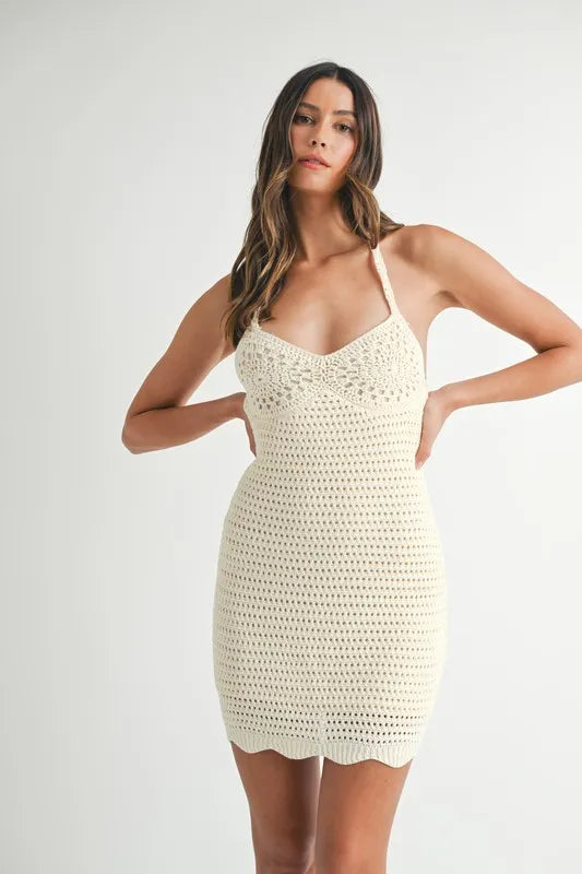 MABLE Crochet Crisscross Spaghetti Strap Mini Dress - Brittney MADE