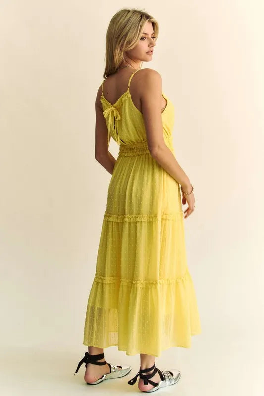 Davi & Dani Texture Swiss Dot Ruffle Square Neck Midi Dress - Brittney MADE