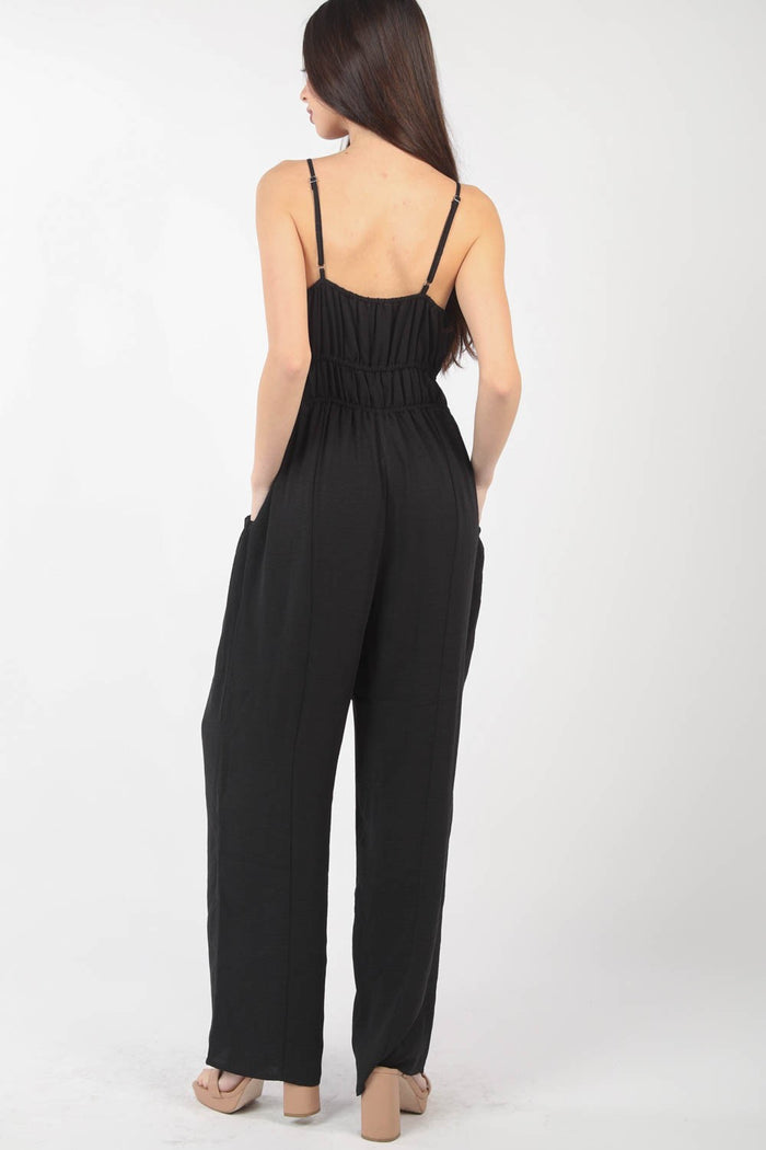 VERY J Pintuck Detail Woven Sleeveless Jumpsuit - Brittney MADE