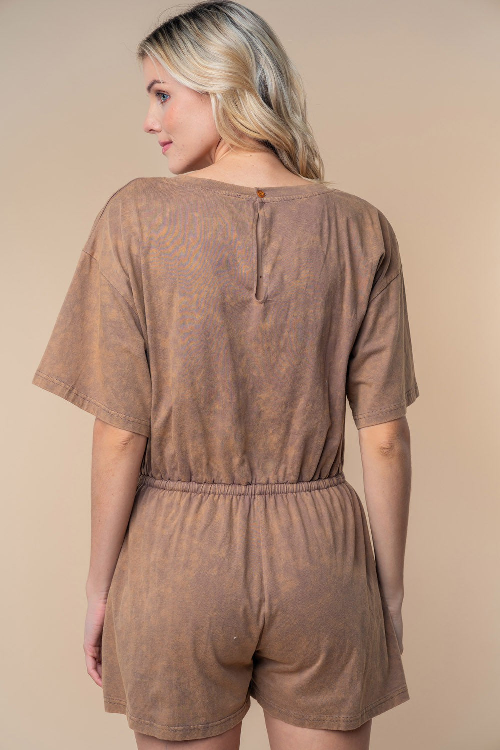 White Birch Full Size Short Sleeve Drawstring Romper - Brittney MADE
