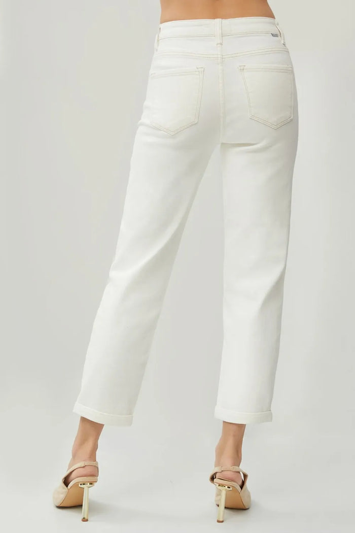 RISEN Full Size High Waist Rolled Hem Straight Jeans - Brittney MADE
