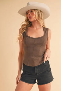 Aemi + Co Exposed Seam Ribbed Wide Strap Tank - Brittney MADE