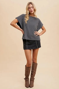 Annie Wear Checkered Round Neck Short Sleeve T-Shirt - Brittney MADE