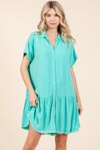 Mittoshop Linen Blend Button Down Shirt Mini Dress - Brittney MADE