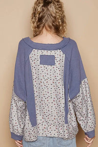 POL Waffle Knit Floral Notched Long Sleeve Top - Brittney MADE