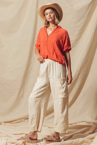 SO ME Cotton Linen Textured Woven Slouchy Wide Leg Pants - Brittney MADE