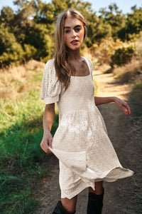 Davi & Dani Eyelet Baby Doll Romantic Square Neck Dress - Brittney MADE
